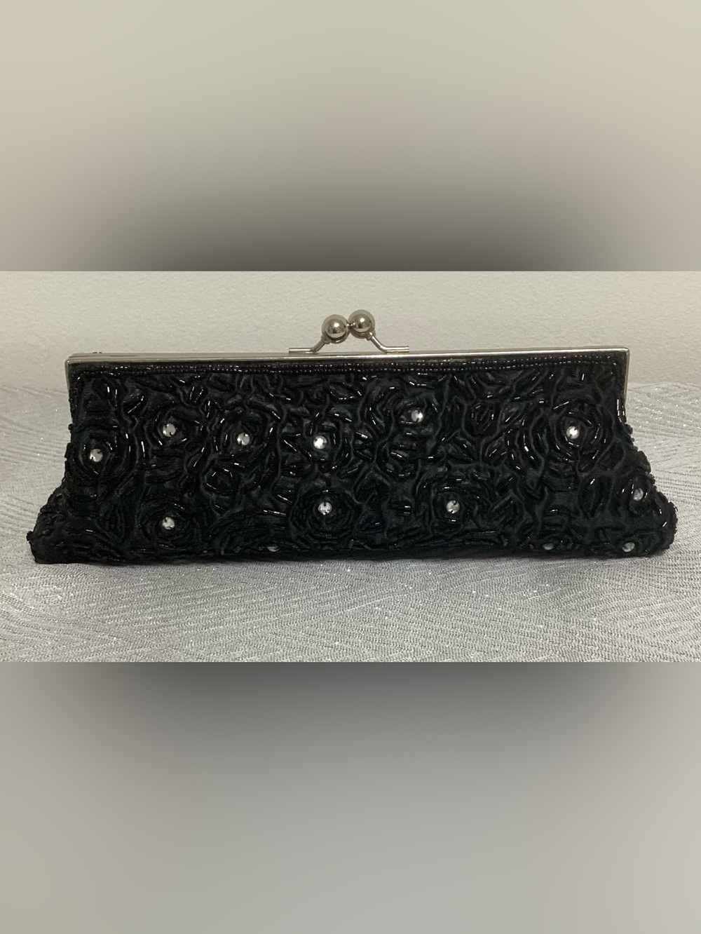 Black Beaded Evening Clutch 10 inches